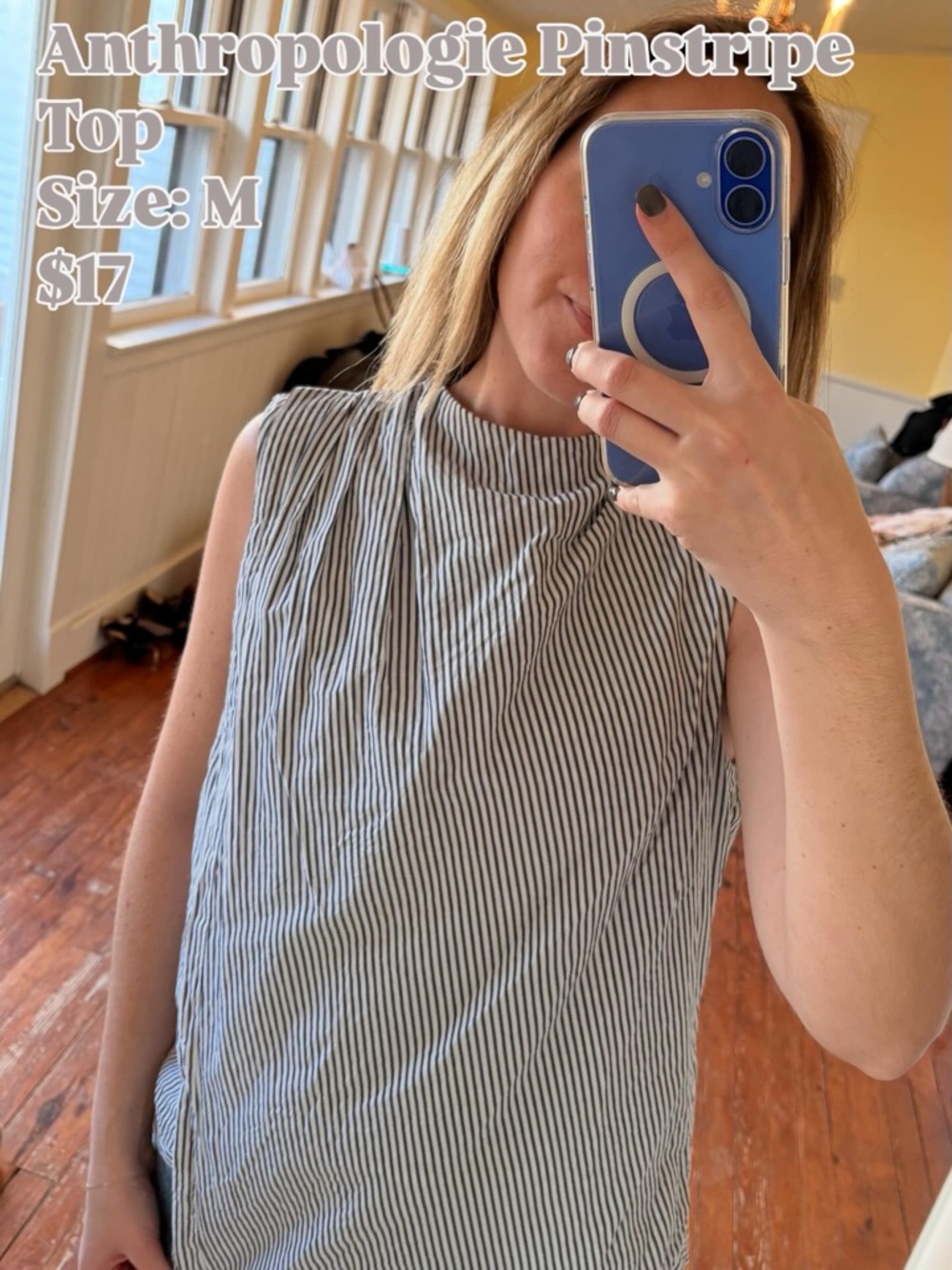 Anthropologie (Maeve) Sleeveless Pinstripe Mock-Neck Top in White & Black